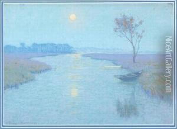Sunset River Landscape Oil Painting - Lowell Birge Harrison