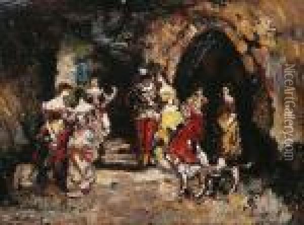 Scene Galante Pres Des Ruines Oil Painting - Adolphe Joseph Th. Monticelli