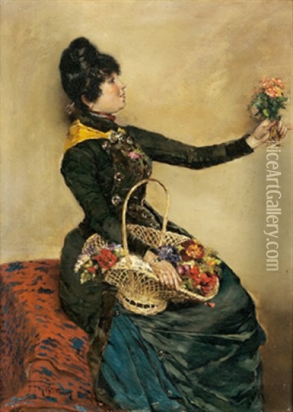 Italienische Blumenverkauferin Oil Painting - Friedrich Fehr