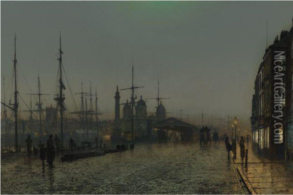 Hull Docks At Night Oil Painting - John Atkinson Grimshaw