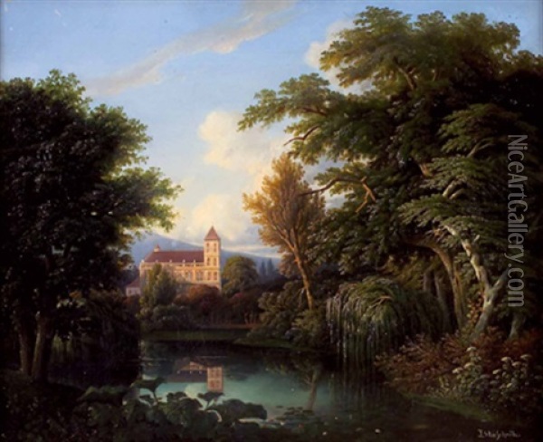Teichlandschaft Mit Kloster Oil Painting - Arthur Blaschnik