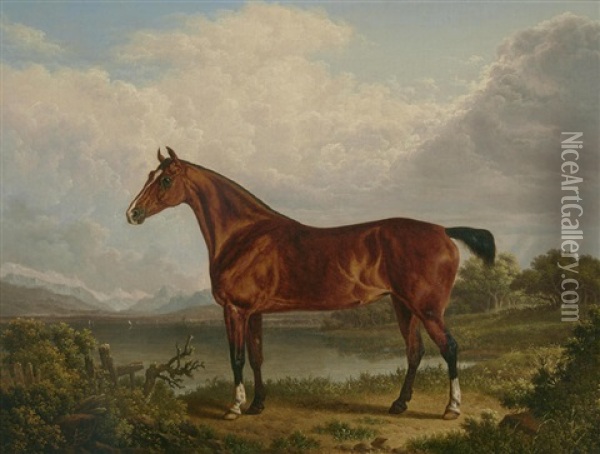 A Chestnut Hunter Belonging To Richard Tiltey Oil Painting - Charles Towne
