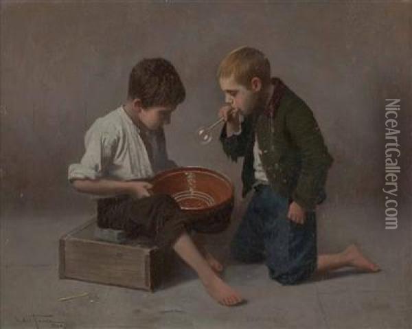 Zwei Seifenblasende Buben Oil Painting - Giulio Del Torre