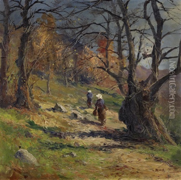 Bauerinnen Im Herbstwald Oil Painting - Leonardo Roda