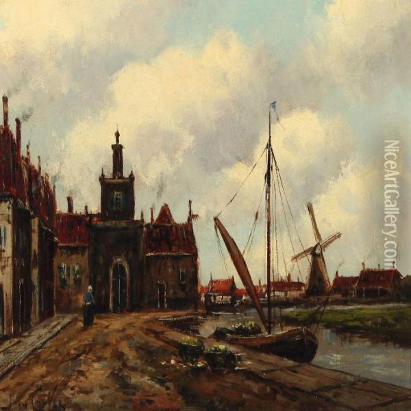 Landscape Wih Channel At Uitgeest In The Netherlands Oil Painting - Hermanus Jr. Koekkoek