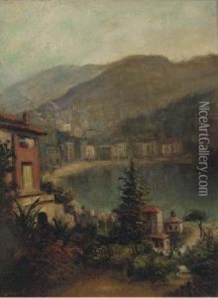 View Of An Italian Waterfront Town Oil Painting - Granville Perkins