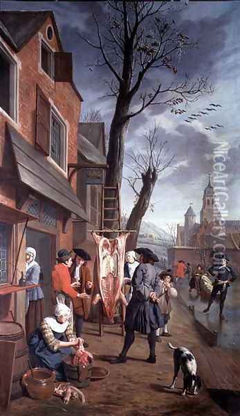 Outside the Butcher Oil Painting - Jan Jozef, the Younger Horemans