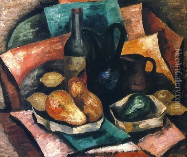 Still Life with Bottle and Pitchers Oil Painting - Margit Anna