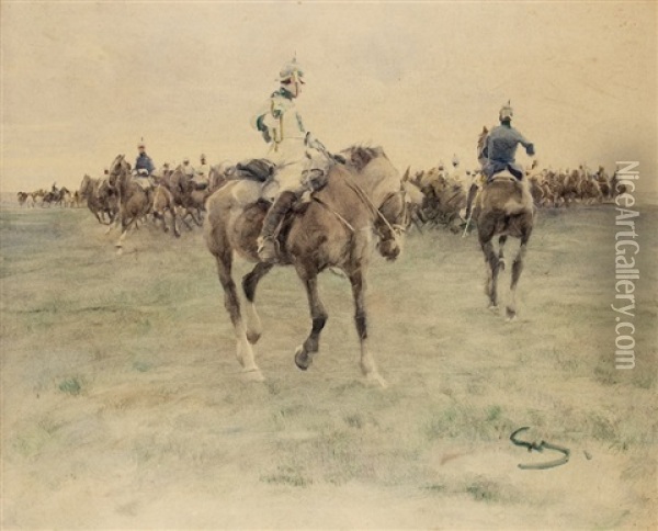 Prussian Cavalry Oil Painting - Wilhelm Schreuer