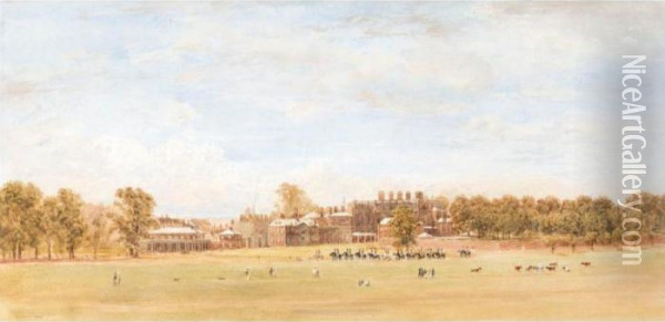 Buckingham House From Green Park Oil Painting - David I Cox
