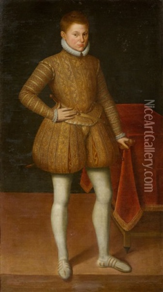 Standing Portrait Of A Young Man, Possibly Don Juan De Austria (1547-1578), Commander Of The Spanish Fleet And Governor Of The Netherlands Under The Habsburgs Oil Painting - Alonso Sanchez Coello