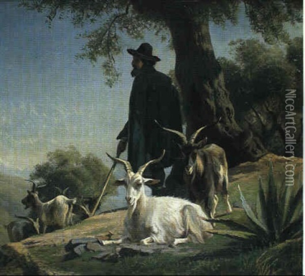 Hyrde Med Geder Oil Painting - Adolf Heinrich Mackeprang