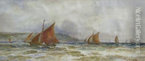 R.w.s. Shipping Off Shore Oil Painting - Thomas Bush Hardy