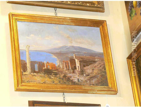 Veduta Di Taormina Dal Teatro Greco Oil Painting - Edgardo Curcio