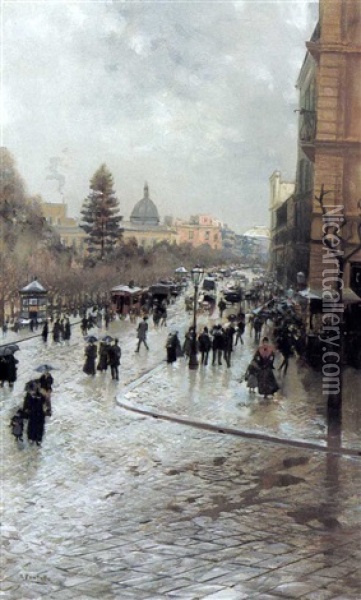 A Neapolitan Street Scene Oil Painting - Attilio Pratella