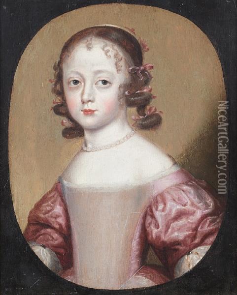 Portrait Of A Young Girl, Said To Be Princess Elizabeth Stuart While Imprisoned At Carisbrooke Castle Oil Painting - Theodore Russell