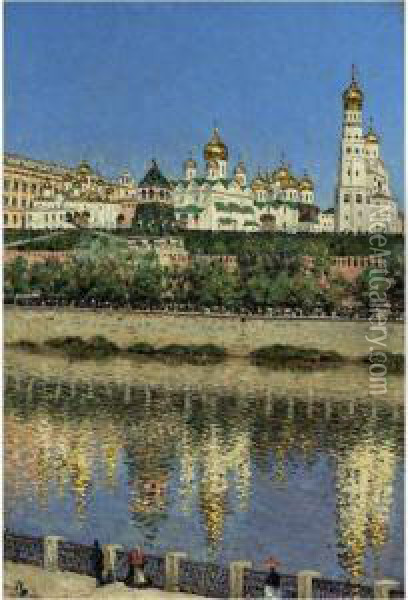View Of The Kremlin From The Right Bank Of The Moscow River Oil Painting - Vasili Vasilyevich Vereshchagin