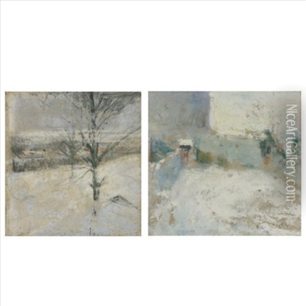 Garden, Rue Du Trone (+ Tree In Winter, Oil On Panel; Pair) Oil Painting - Ivan Pavlovich Pokhitonov