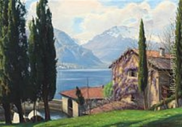 Largo Di Como Oil Painting - Sigvard Marius Hansen