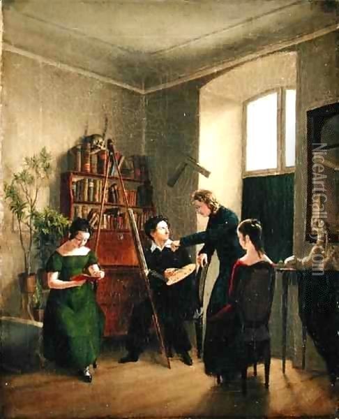 The Artist in His Studio Oil Painting - Louis Asher