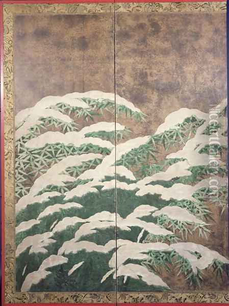 Bamboos under snow 2 Oil Painting - Mitsuyoshi (Gyobu) (Kyuyoku) Tosa