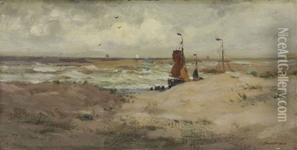 Beach Scene, Holland Oil Painting - Charles Paul Gruppe