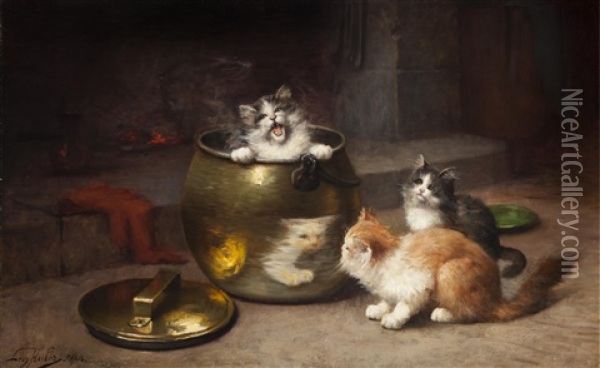 Kittens In The Kitchen Oil Painting - Leon Charles Huber