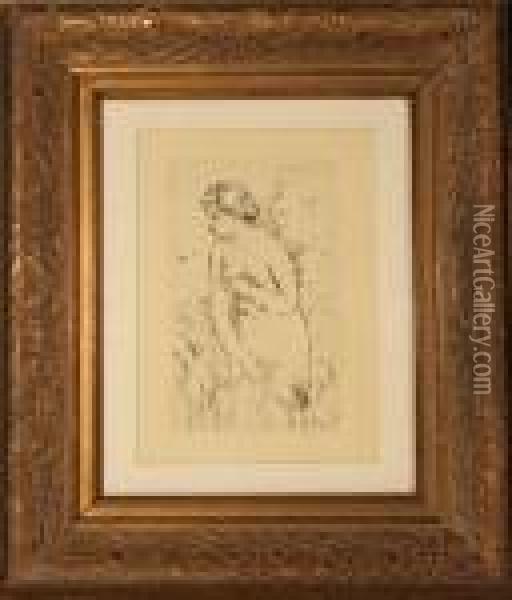 Title: Baigneuse Debout, A Mi-jambes Oil Painting - Pierre Auguste Renoir