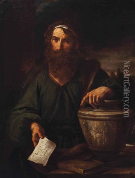A Bearded Philospher With A Book And Urn Oil Painting - Jusepe de Ribera