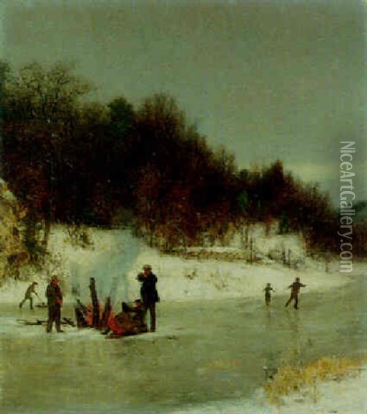 Winter On Ice Oil Painting - Jervis McEntee