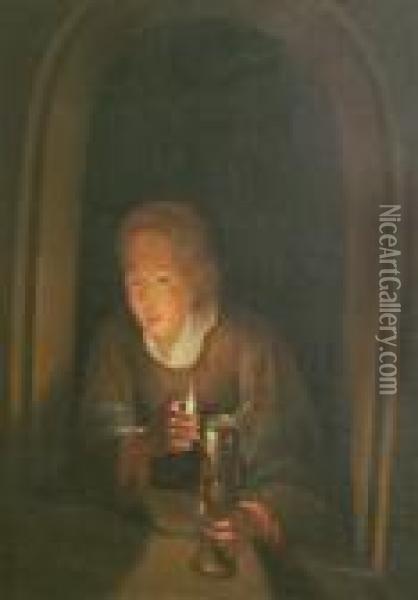 Woman With Candle Oil Painting - Gerrit Dou