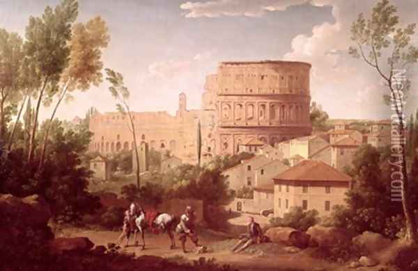 A View of the Colosseum with a Traveller 1731 Oil Painting - Hendrik Frans Van Lint