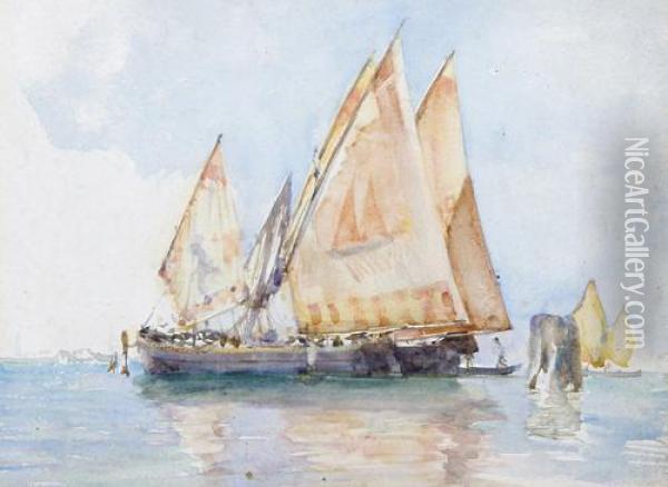 Venetian Sails Oil Painting - Henry Scott Tuke