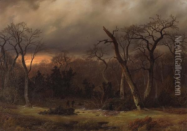 Hunters At Dusk Oil Painting - Gustav Johann Lange