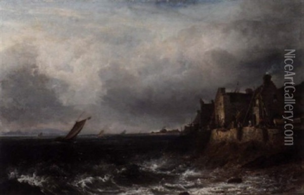Shipping Off A Rocky Coast Oil Painting - James Francis Williams