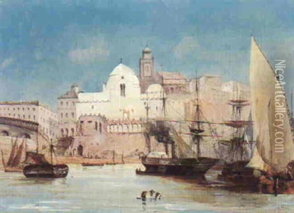 Bareaux Dans Le Port D'alger Oil Painting - Adolphe Aze