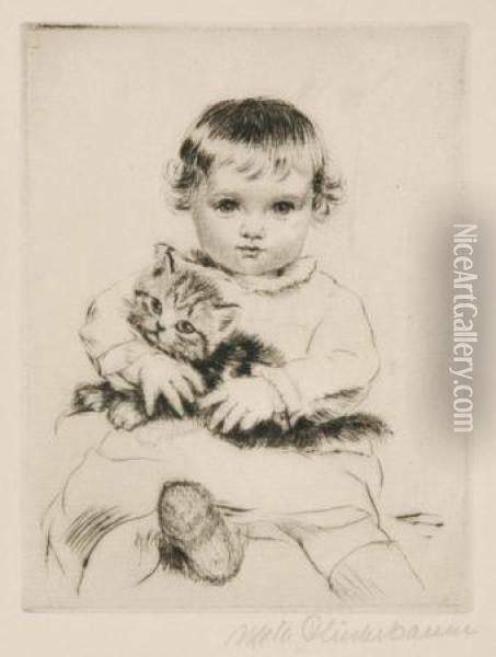 Child And Animal Studies Oil Painting - Meta Pluckebaum