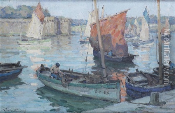 The Red Sail, Concarneau Oil Painting - Terrick Williams
