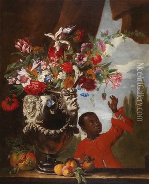 A Pair Of Flower Still Lifes With Squires Oil Painting - Abraham Brueghel