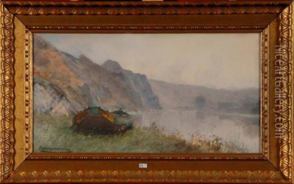 Peniche Echouee En Bord De Meuse Oil Painting - Maurice Hagemans
