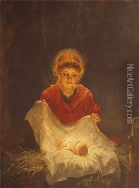 Junge Frau Mit Kleinkind Oil Painting - Heinrich Burckhardt