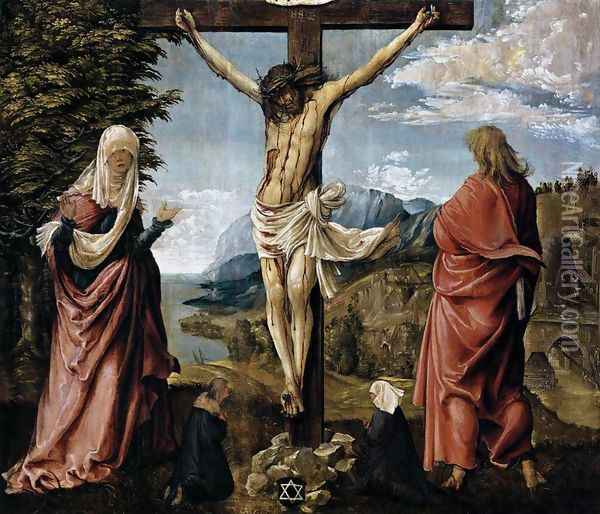 Christ on the Cross between Mary and St John 1512 Oil Painting - Albrecht Altdorfer