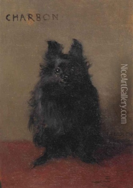 Charbon: Portrait Of A Dog Oil Painting - Francois Flameng
