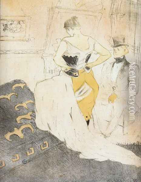 Elles: Woman Fastening a Corset, Passing Conquest Oil Painting - Henri De Toulouse-Lautrec