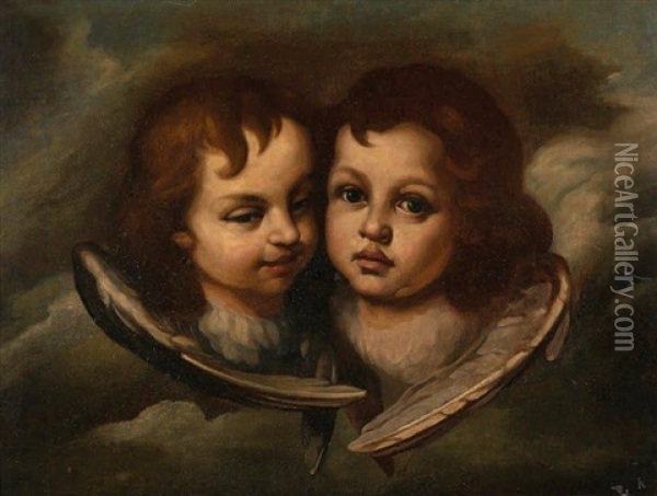 Deux Anges Dans Des Nuees Oil Painting - Giacomo (Lo Spadarino) Galli
