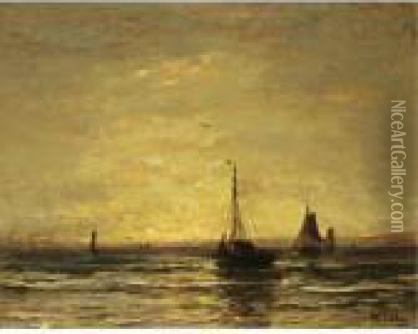 The Return Of The Fleet At Sunset Oil Painting - Hendrik Willem Mesdag