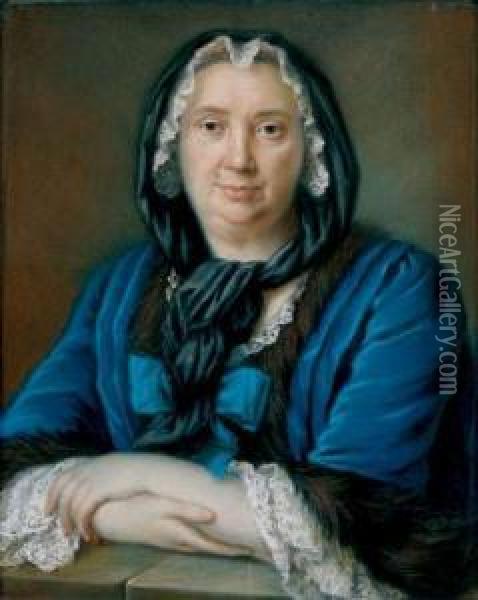 Portrait De Femme A La Robe Bleue Oil Painting - Maurice Quentin de La Tour