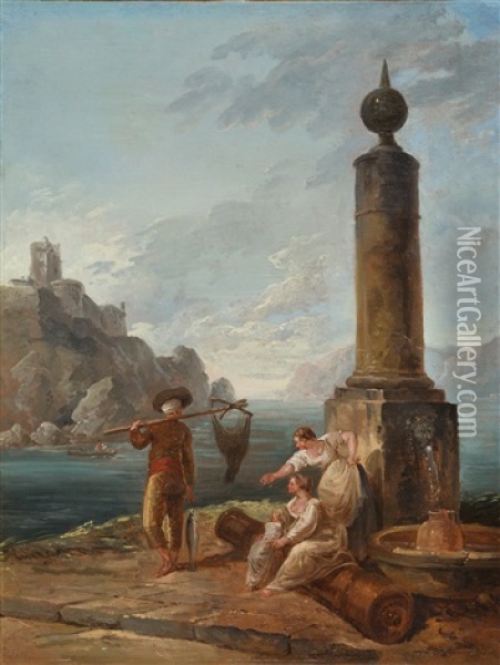 Hafenszene (scene De Port) Oil Painting - Hubert Robert