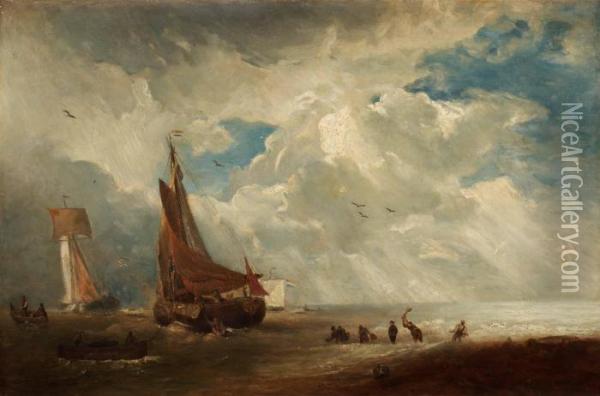 Sturm Und Regen In Einem Hollandischen Hofen Oil Painting - Andreas Achenbach