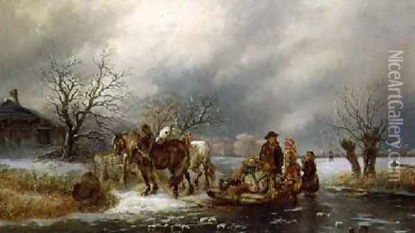 The Frozen River Oil Painting - Alexis de Leeuw